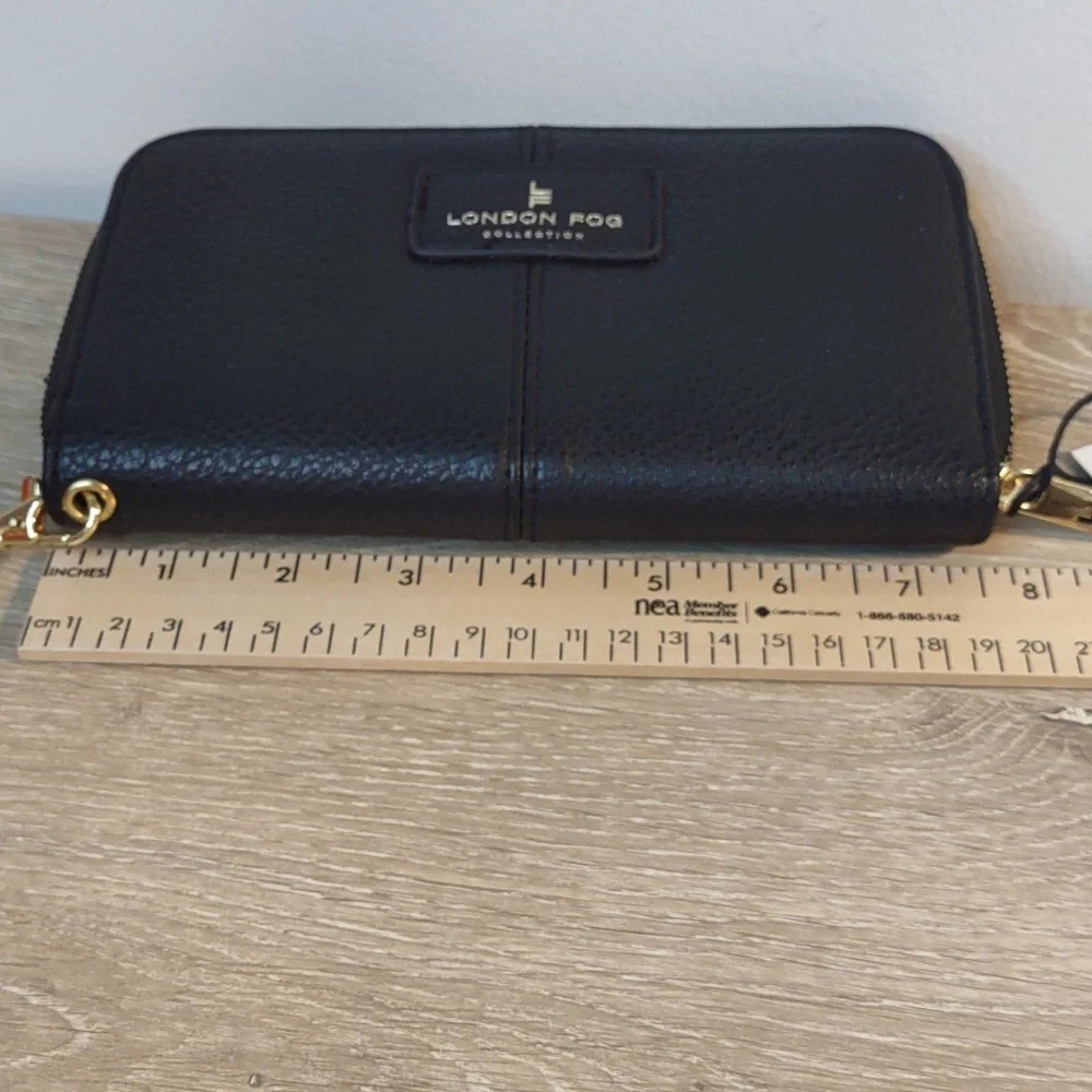 London Fog Adalia Black Pebble Zip Around Wallet NWT